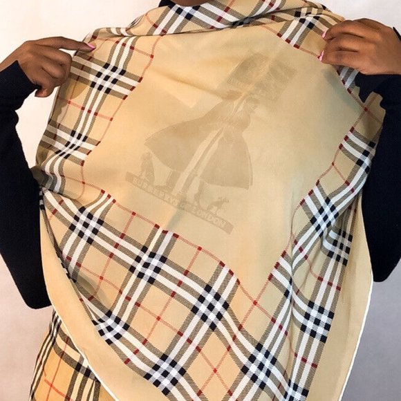 Burberry Vintage Check Nova Archive Logo Beige Brown Silk Scarf - Picture 1 of 8